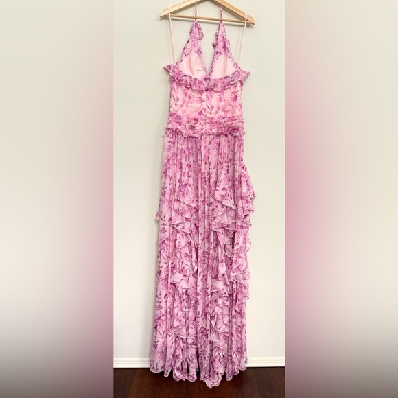 NWT Cinq a Sept Agatha Chiffon Ruffled Gown in Vibrant Plum Multi Size 10 - Picture 13 of 17